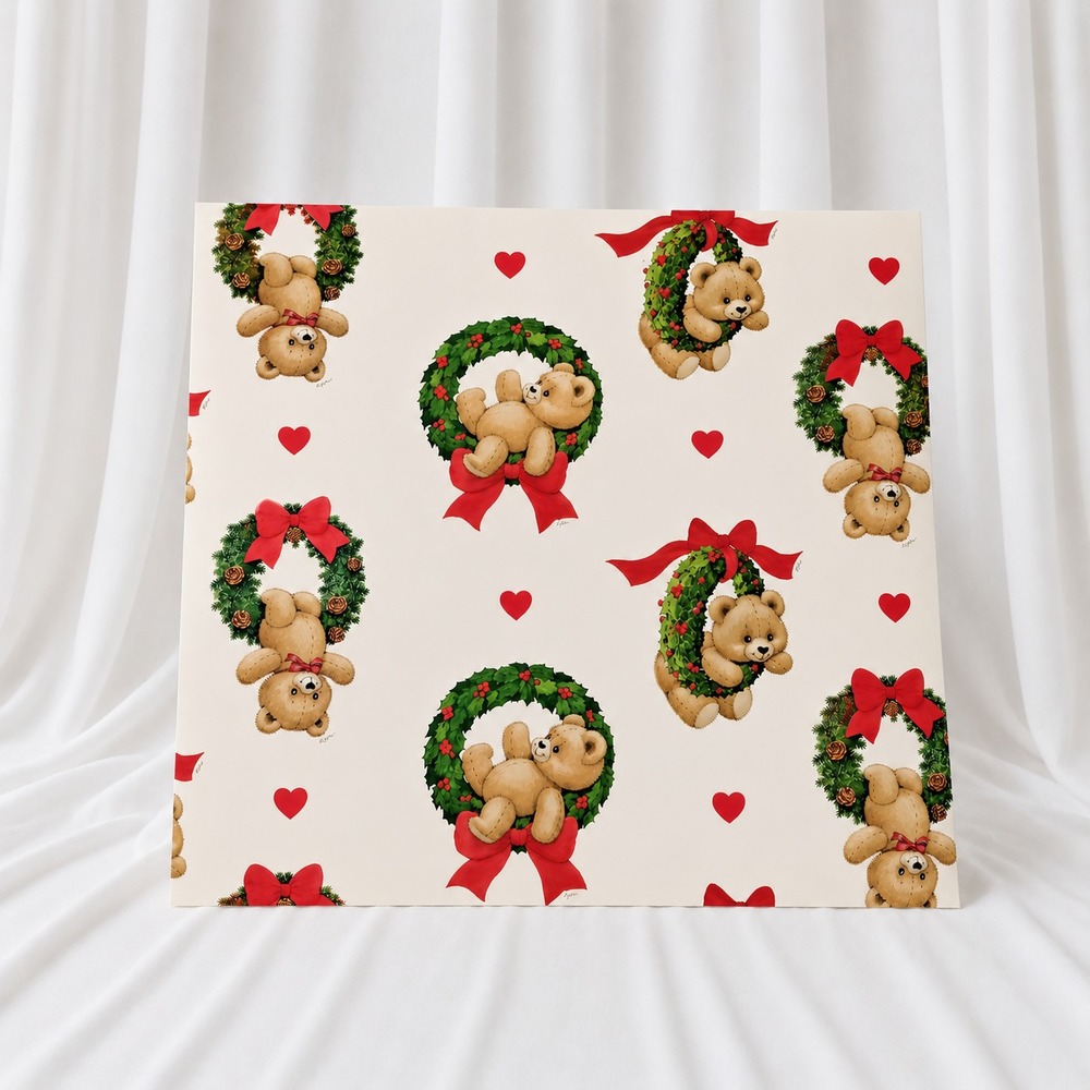 Current Vintage Holly Bears Gift Wrapping Paper 80s Christmas Holiday Teddy Bear